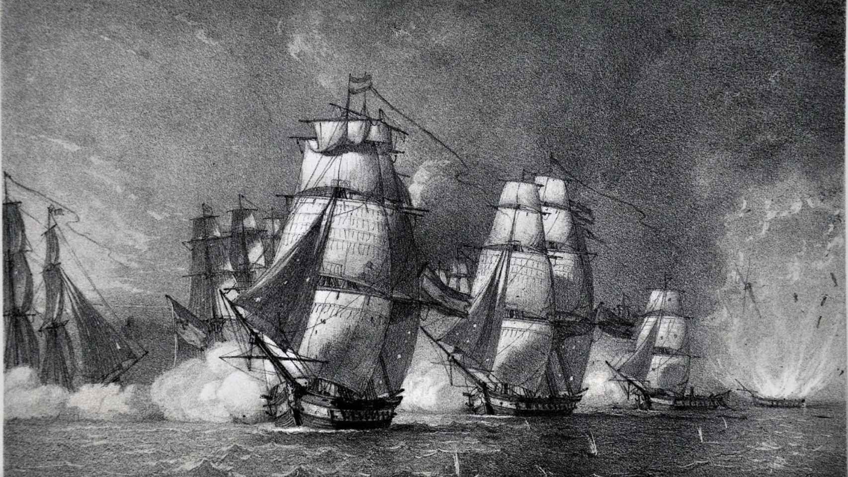 Combate del Cabo Santa María y explosión de la Mercedes (José Ferrer de Couto, 1854)