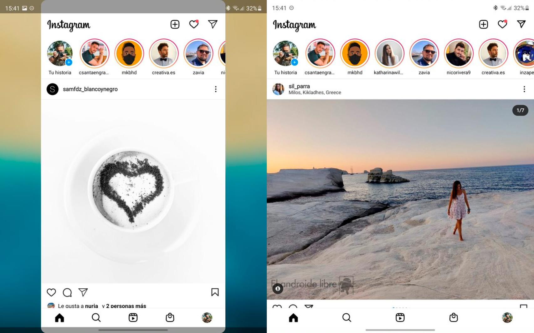 Instagram con la función de Labs sin activar y activada
