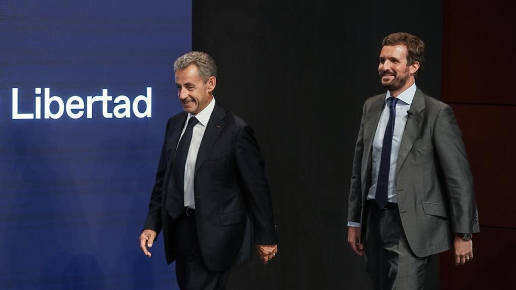 Casado y Sarkozy, este miércoles en Madrid.