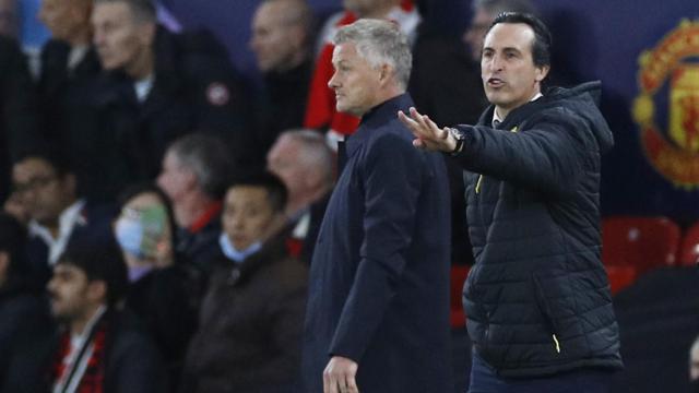 Solskjaer y Emery, durante el Manchester United - Villarreal de la Champions League