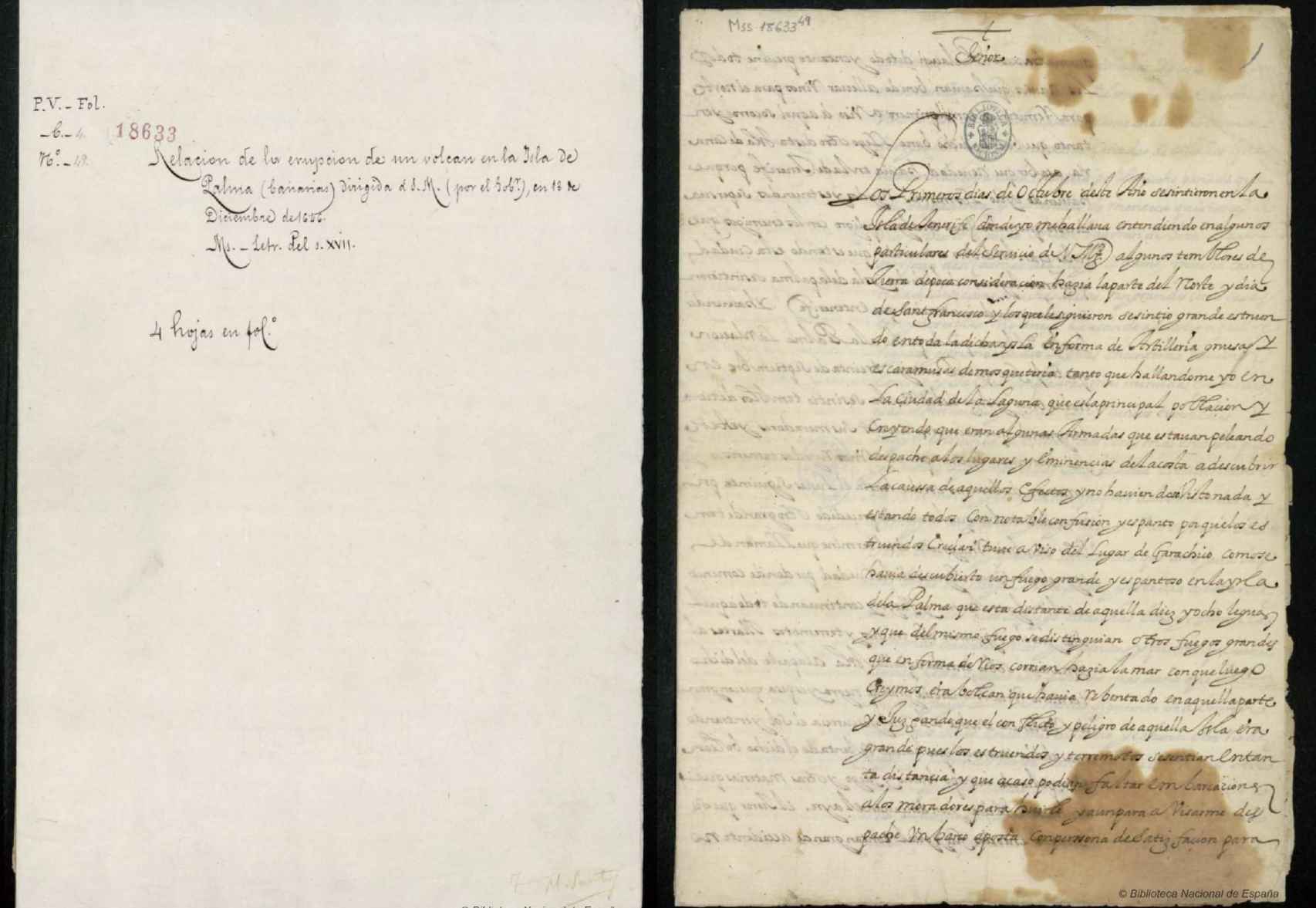 La carta manuscrita por el gobernador de las islas a Felipe IV.