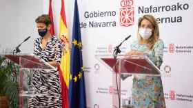 La presidenta de Navarra, María Chivite, y la ministra de Transportes, Movilidad y Agenda Urbana, Raquel Sánchez,  en el anuncio del centro.