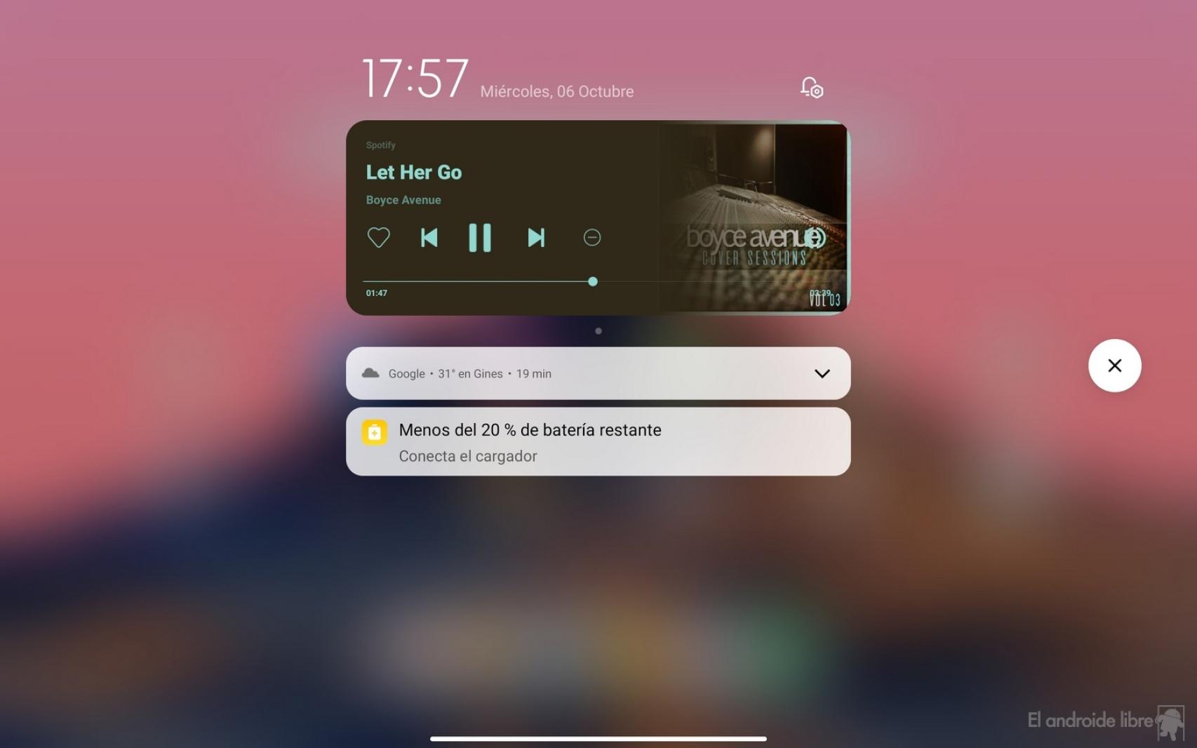 Notificaciones de la Xiaomi Pad 5 si deslizamos desde la zona superior izquierda