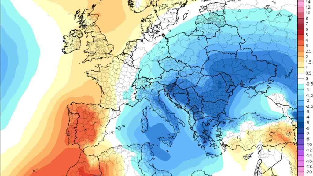 Anomalías de temperaturas previstas en las fechas del Puente del Pilar. Severe-weather.eu.