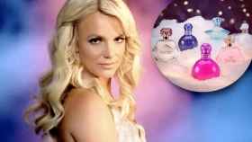 Britney Spears junto a algunos de sus perfumes.