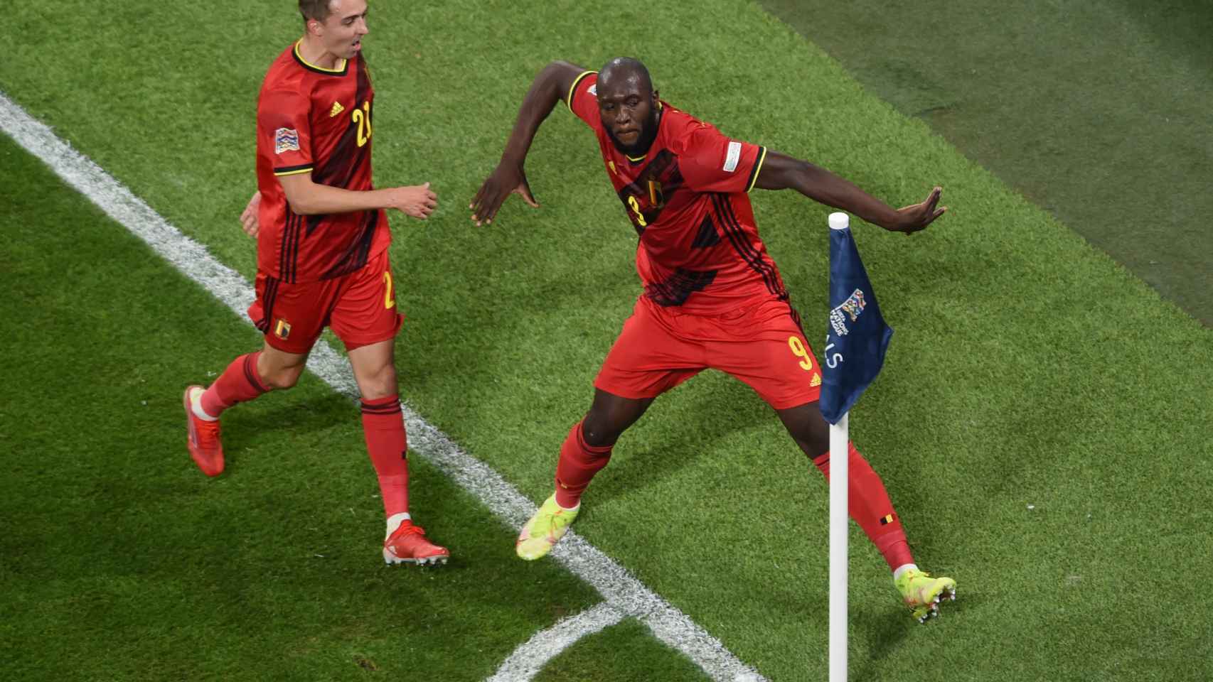 Romelu Lukaku celebra su gol, durante el Bélgica - Francia