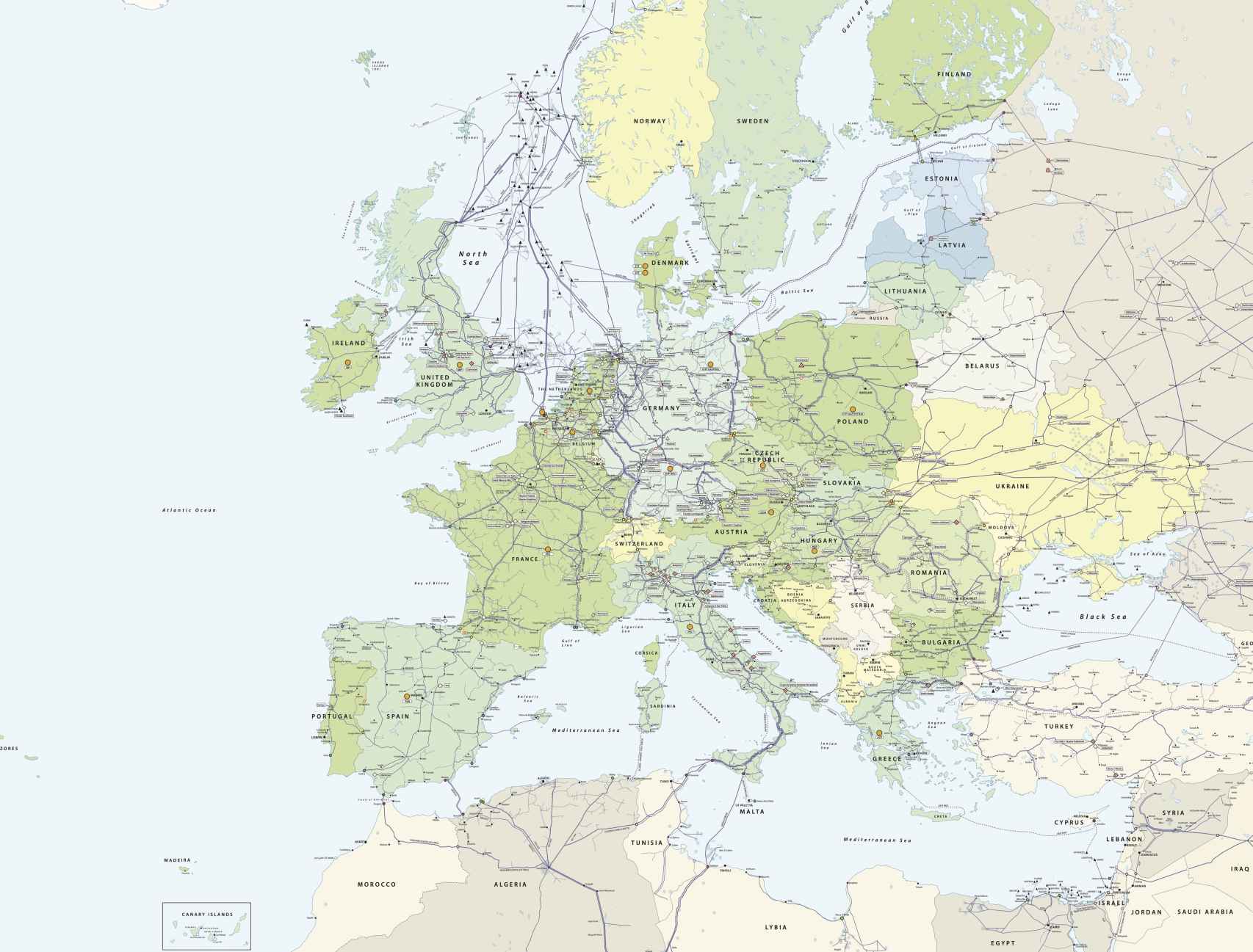 Mapa de gasoductos en Europa.