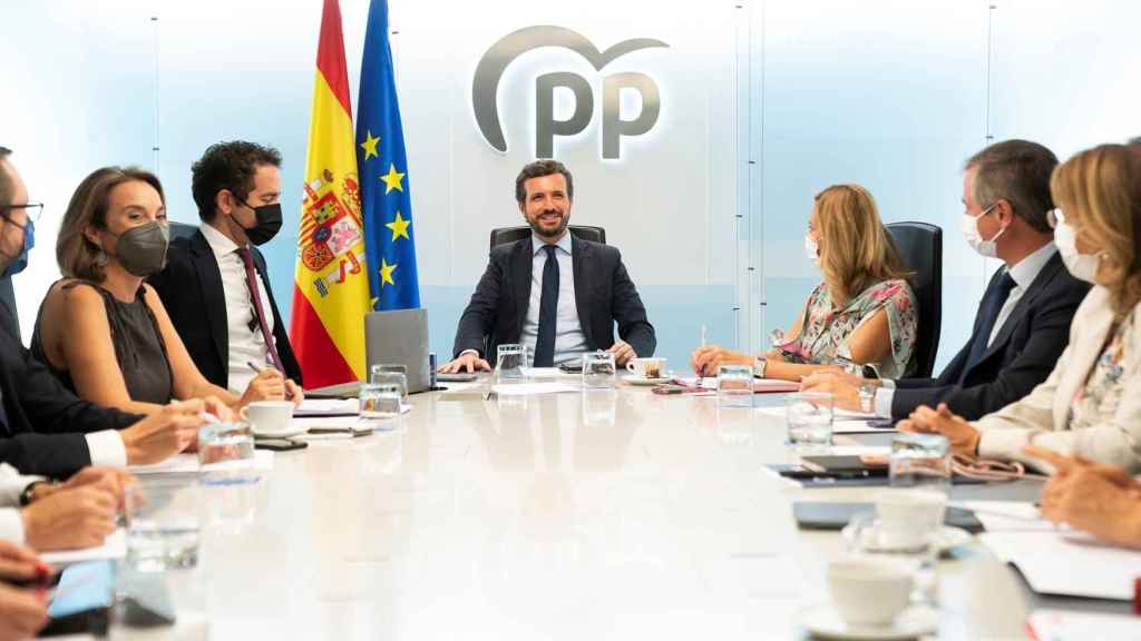 Pablo Casado, presidiendo este viernes la reunión de la dirección del PP.