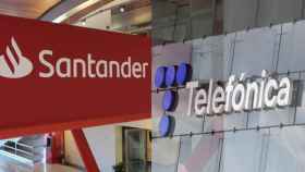 Imagen de los logos del Santander y Telefónica.