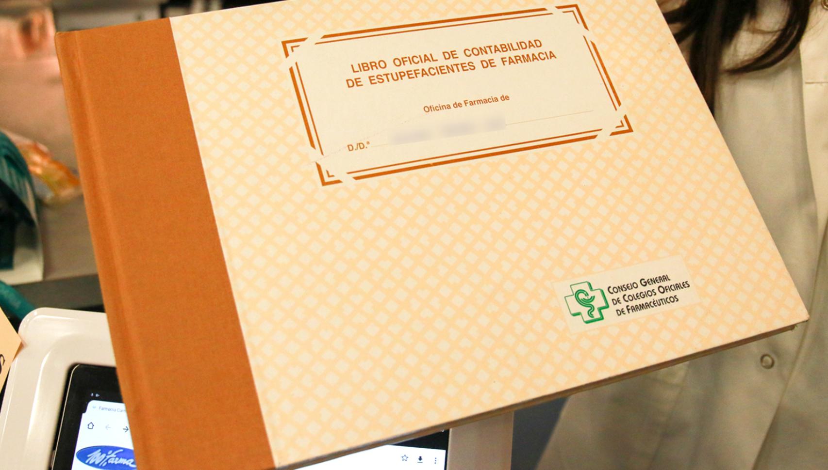 El libro de estupefacientes de una farmacia madrileña.
