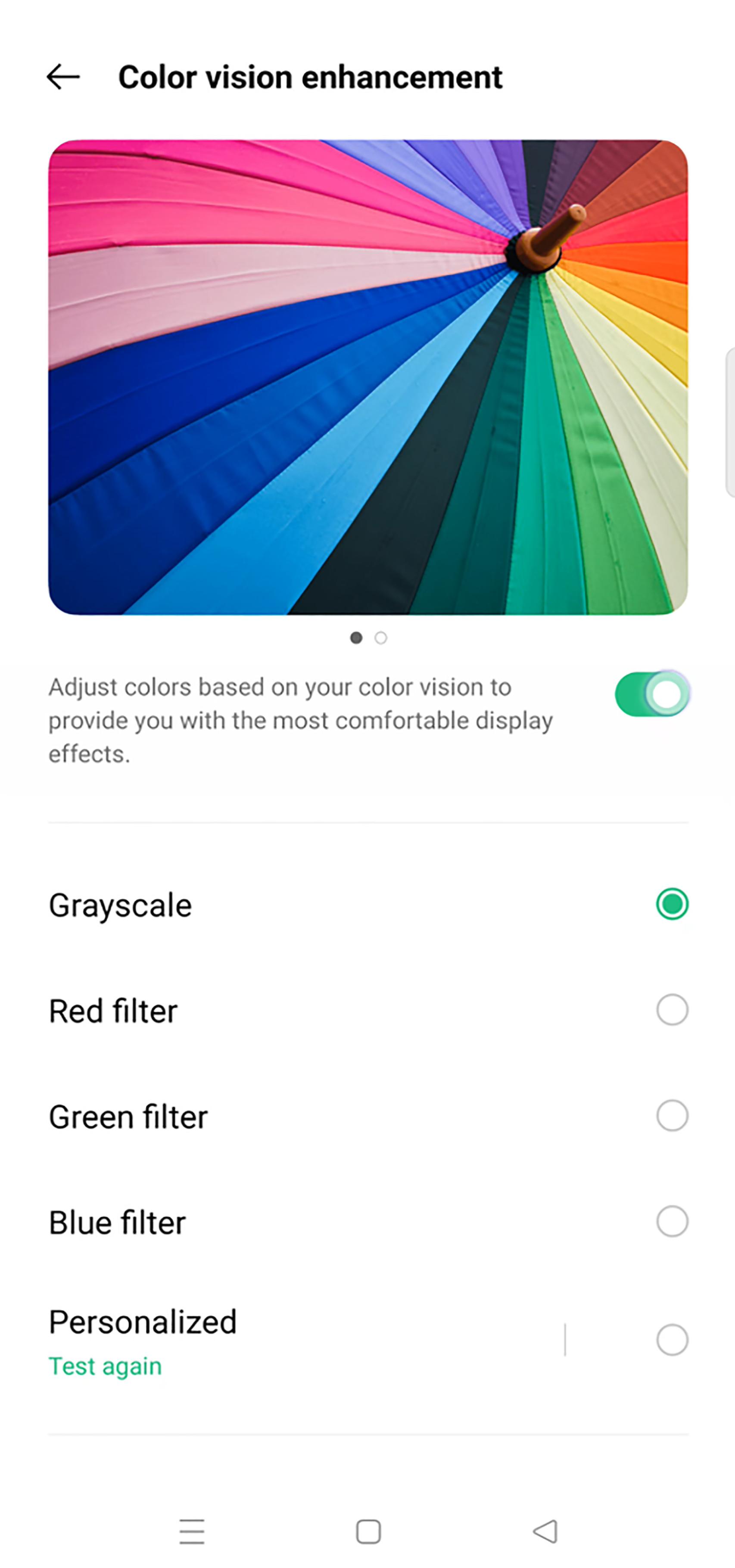 Test de visión de color de ColorOS 12