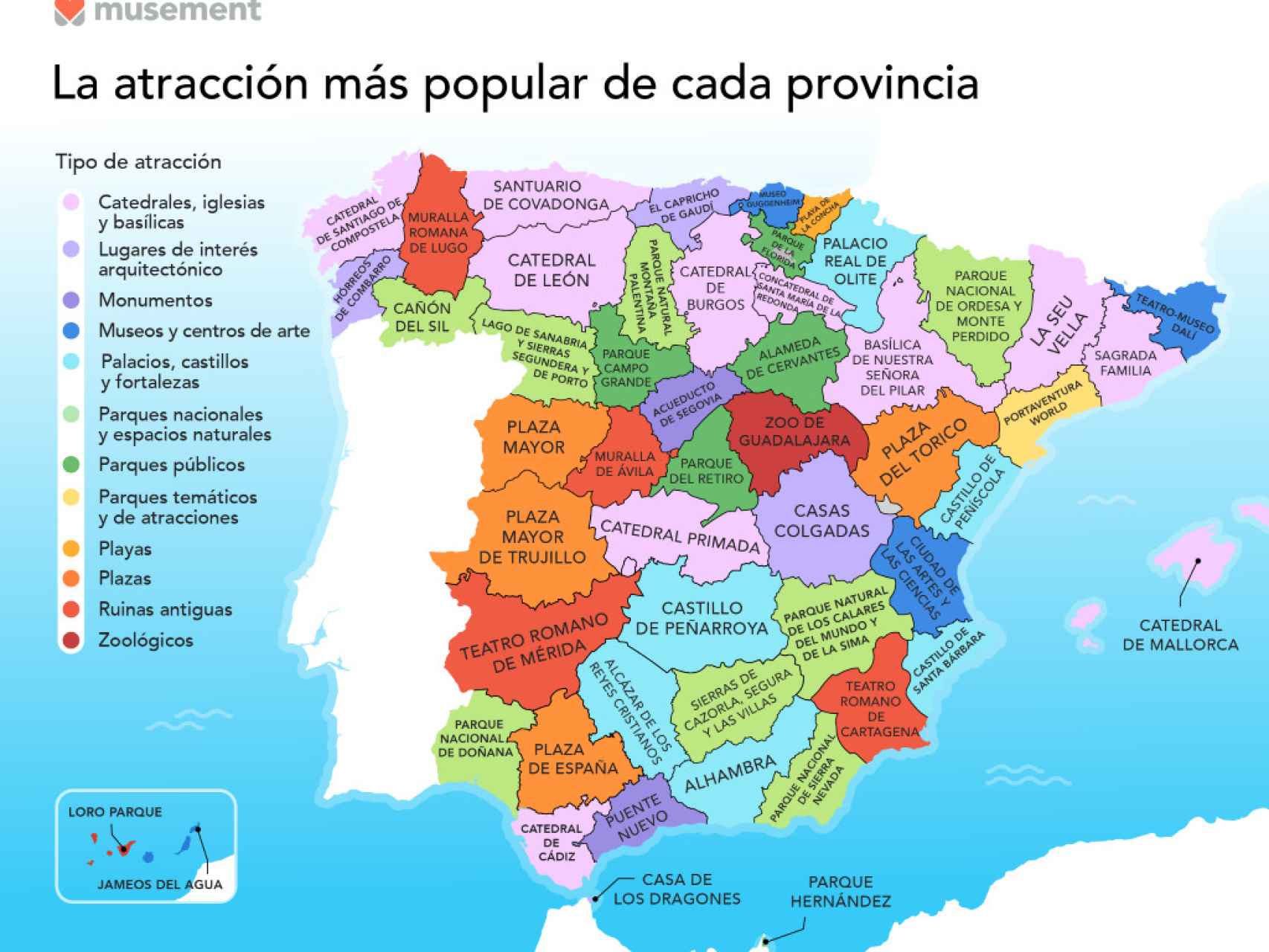 Las atracciones y monumentos más populares de cada provincia de España