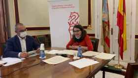 Mónica Oltra preside la reunión por videoconferencia con las entidades firmantes de este acuerdo.