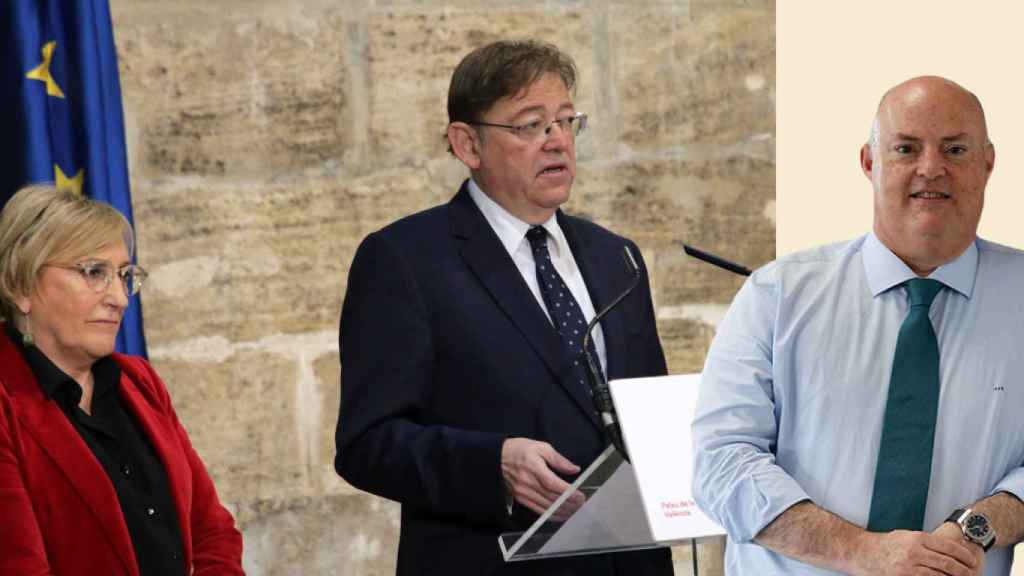 La consellera Ana Barceló, el presidente de la Generalitat Ximo Puig,  y el director ejecutivo de Ribera Salud, Alberto de Rosa.