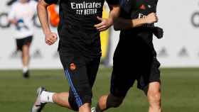 Benzema y Modric, en el entrenamiento del Real Madrid