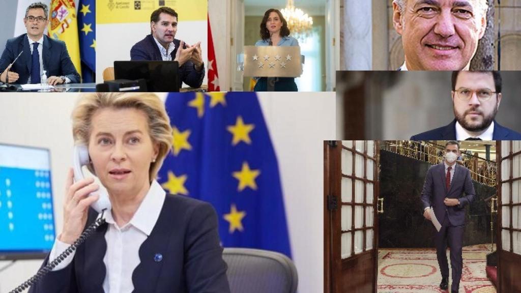 Félix Bolaños, Manuel de la Rocha, Isabel Díaz Ayuso, Íñigo Urkullu, Ursula von der Leyen, Pere Aragonés y Pedro Sánchez.