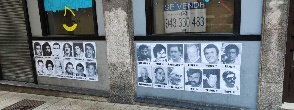 Los papeles con rostros de etarras bañan todo Hernani.