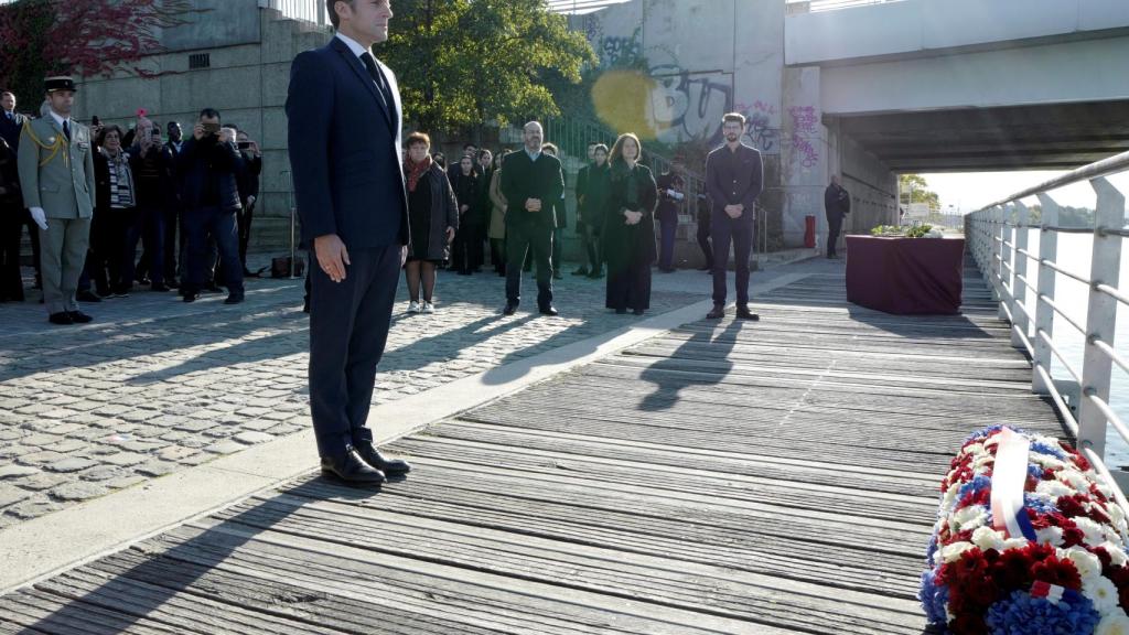 El presidente de Francia, Emmanuel Macron, en el homenaje de este sábado.