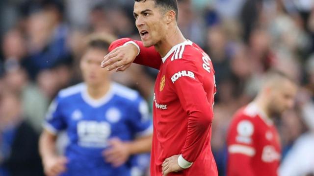 Cristiano Ronaldo, hundido tras un gol del Leicester