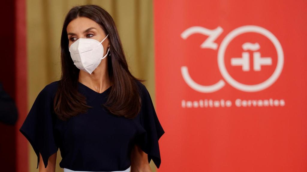 La reina Letizia en El Pardo este lunes por la mañana.