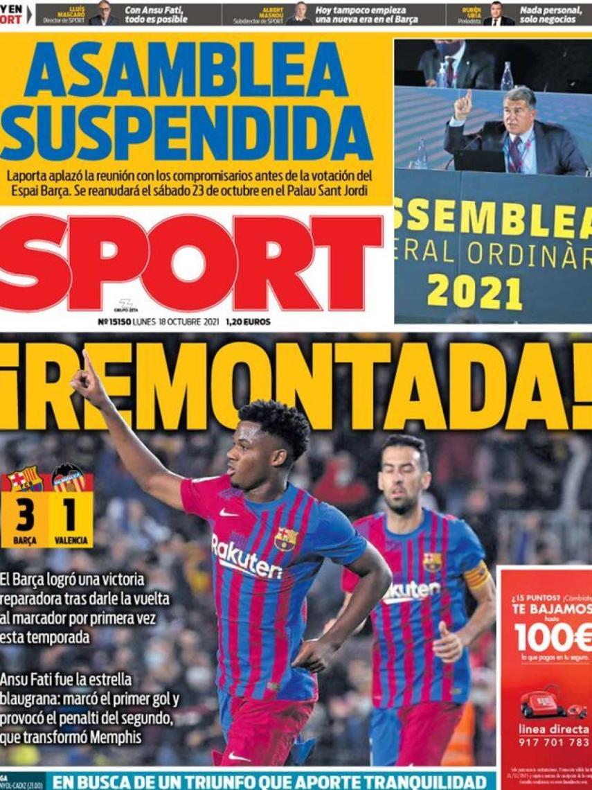 La portada del diario SPORT (18/10/2021)