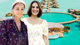 Isabel Preysler y Tamara Falcó junto al resort Soneva Jani de Maldivas, en un montaje de Jaleos.