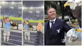 Juan Bernabé, el adiestrador español del águila de la Lazio, haciendo gestos fascistas