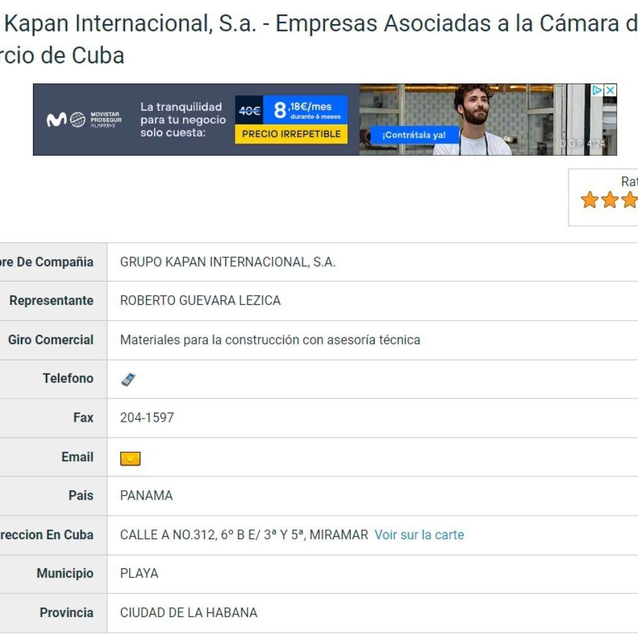 Ernesto Guevara Lezica también aparece como representante del Grupo Kapan Internacional en el registro de la Cámara de Comercio de Cuba.
