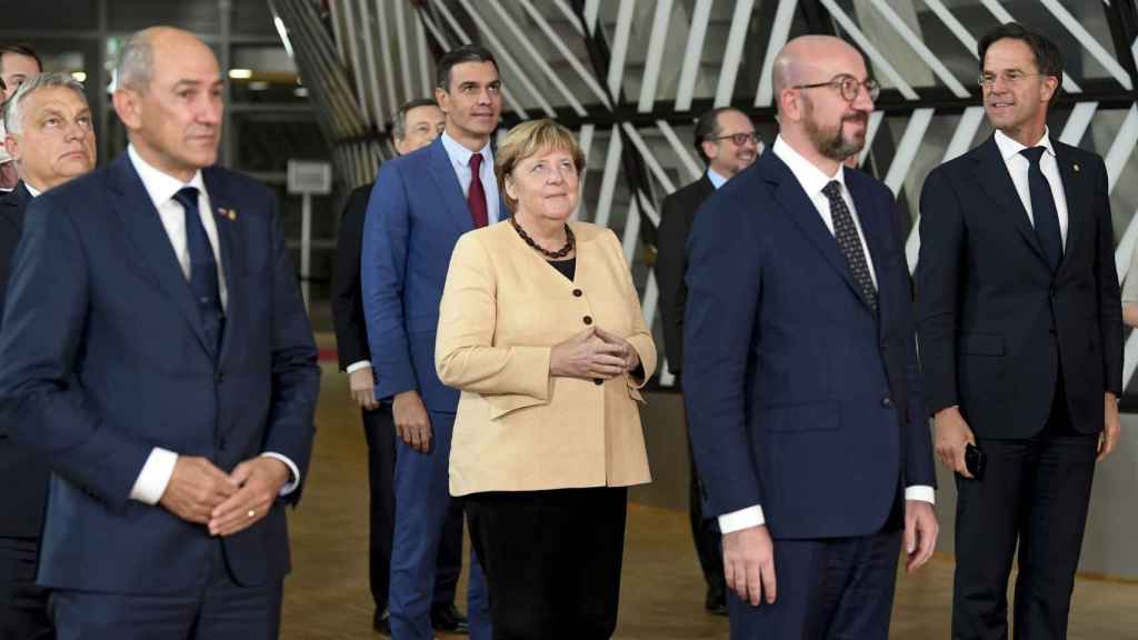 Pedro Sánchez, en la foto de despedida de Merkel en el Consejo Europeo de Bruselas