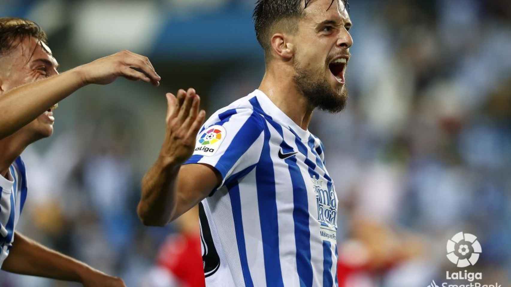 Genaro celebra el gol de la victoria contra el CD Lugo