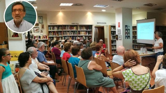 La Biblioteca Cristóbal Cuevas donde Pepe de la Torre es reponsable (aparece en la foto pequeña).