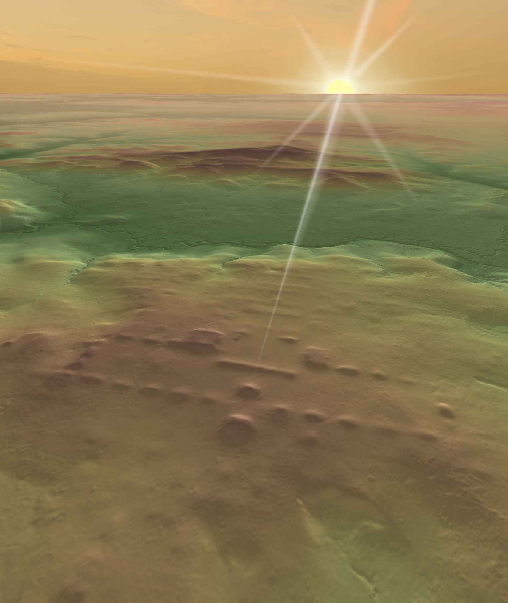 Imagen 3D del LiDAR del sitio de Buenavista en el día de su alineación con la salida del sol.