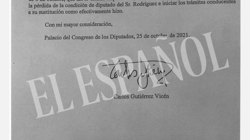El escrito del secretario general del Congreso.