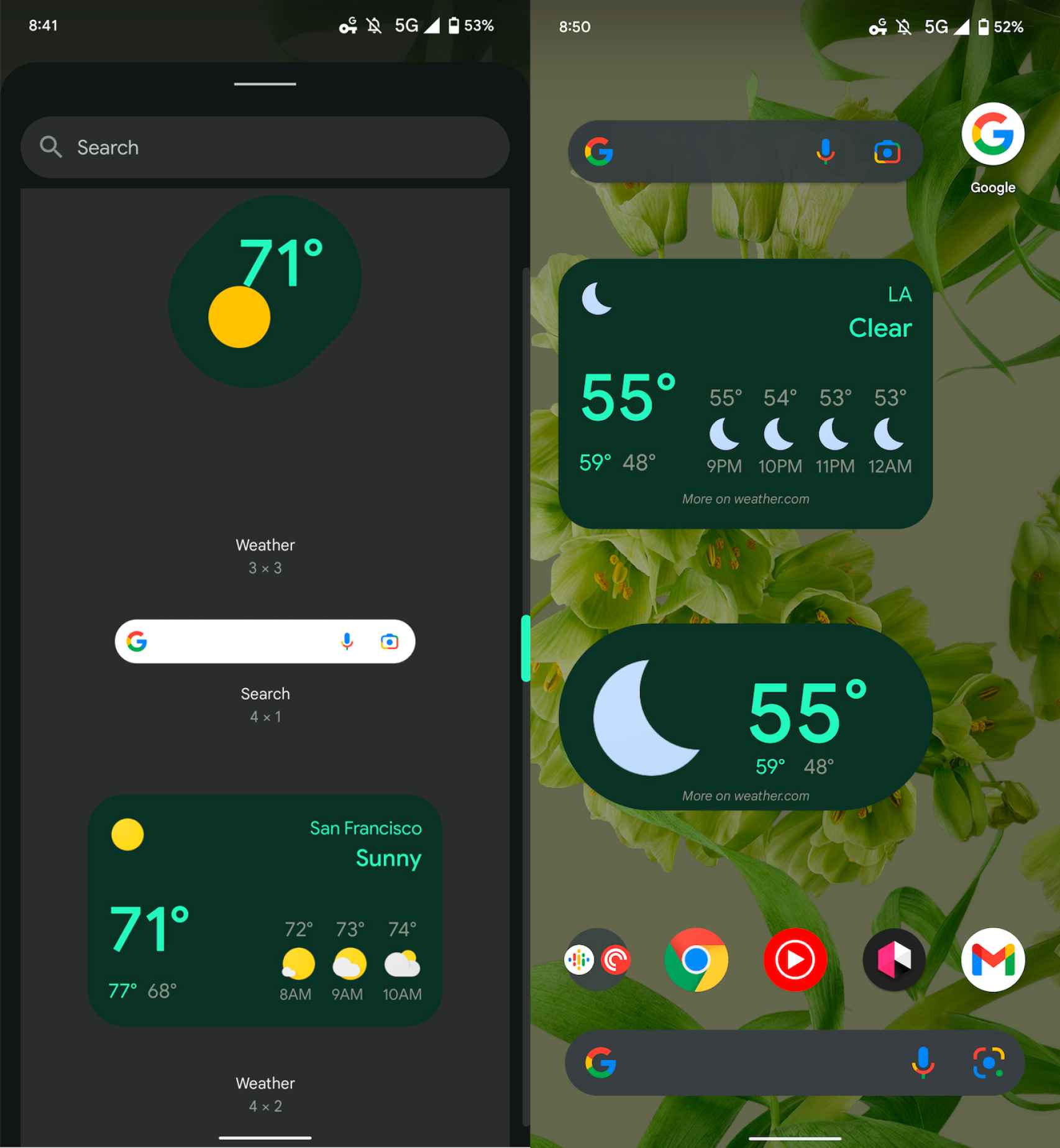 Widgets del tiempo en Android 12