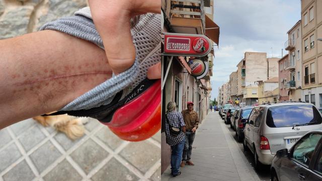 Maria del Mar señala su pie derecho en una calle de Carrús.