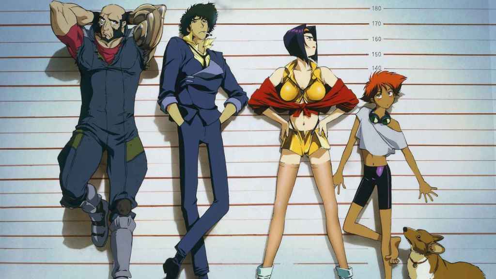 Jet, Spike, Faye, Ed y el perrito Ein, los protagonistas en el anime original.