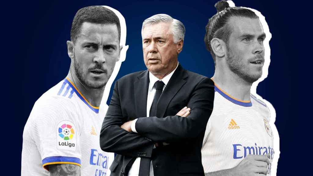 Hazard, Ancelotti y Bale, en un fotomontaje