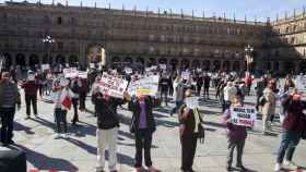 Un momento del acto reivindicativo organizado por Cáritas en la Plaza Mayor