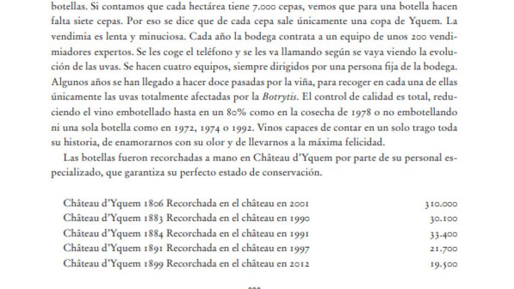 Fragmento de la carta del restaurante Atrio en el que figuran las botellas de Château d'Yquem del siglo XIX