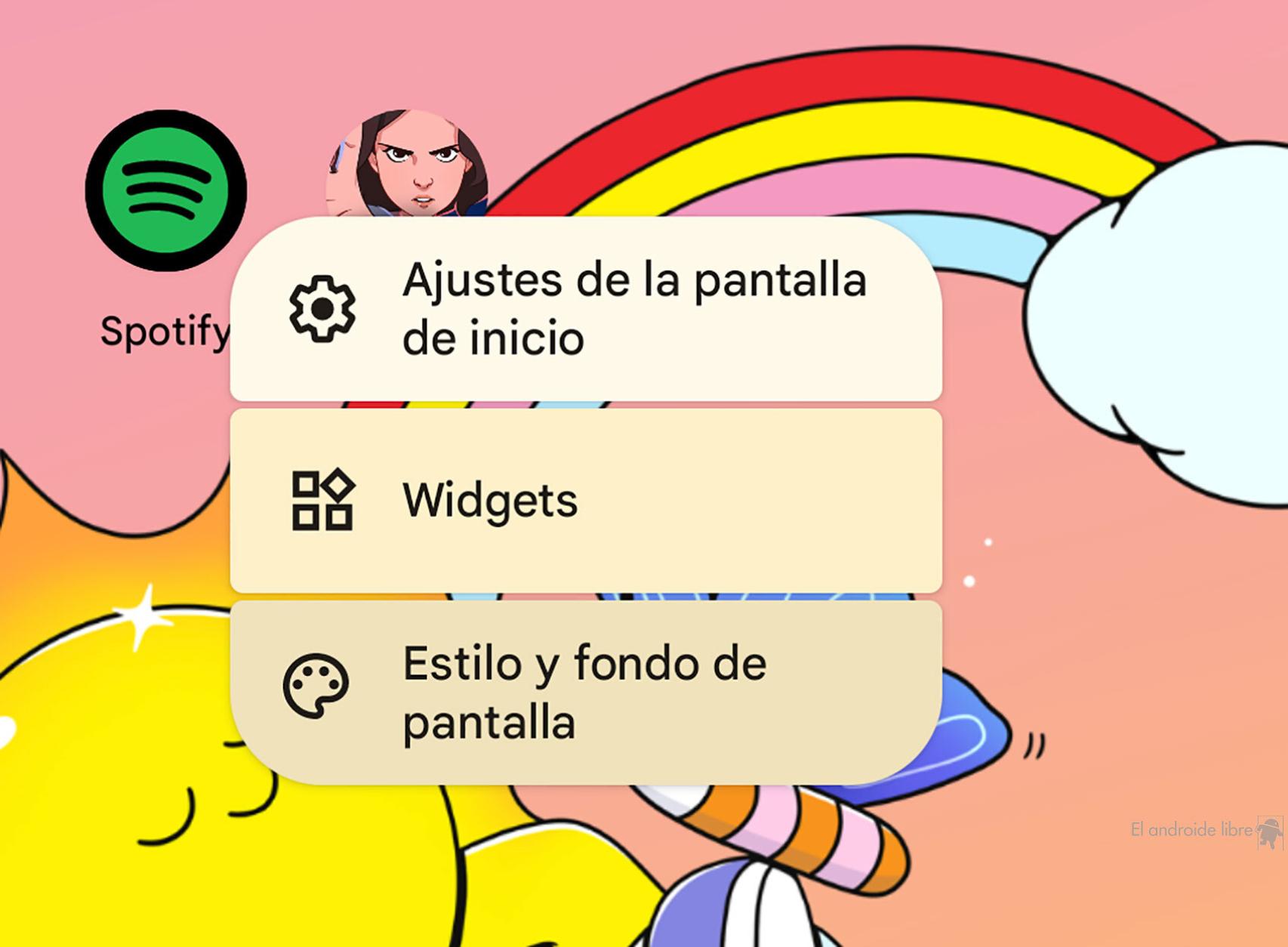 El menú contextual tal cual en Android 12