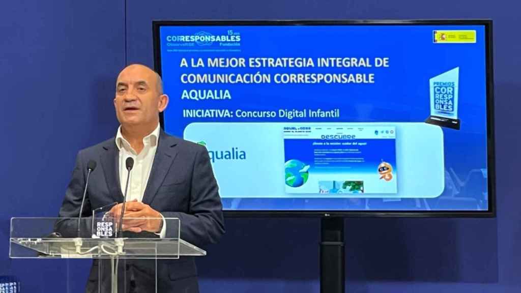 Juan Pablo Merino, director de Comunicación y RSC de Aqualia, en un momento de su intervención.