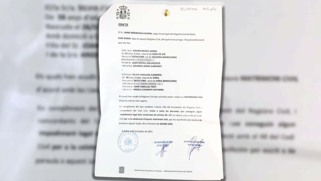 Documento colgado en el Juzgado de Solsona hasta este viernes. Es un 'hable ahora o calle para siempre' jurídico.