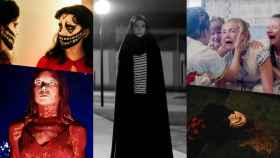Fotogramas de cinco películas de terror libres de sexismo.