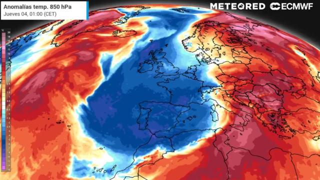 El posicionamiento de la masa de aire polar sobre España. Meteored.