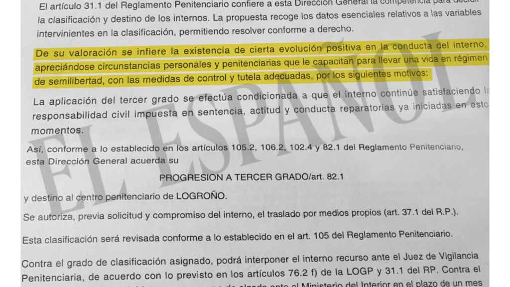 Acuerdo de progresión a tercer grado de Francisco Javier Almeida.
