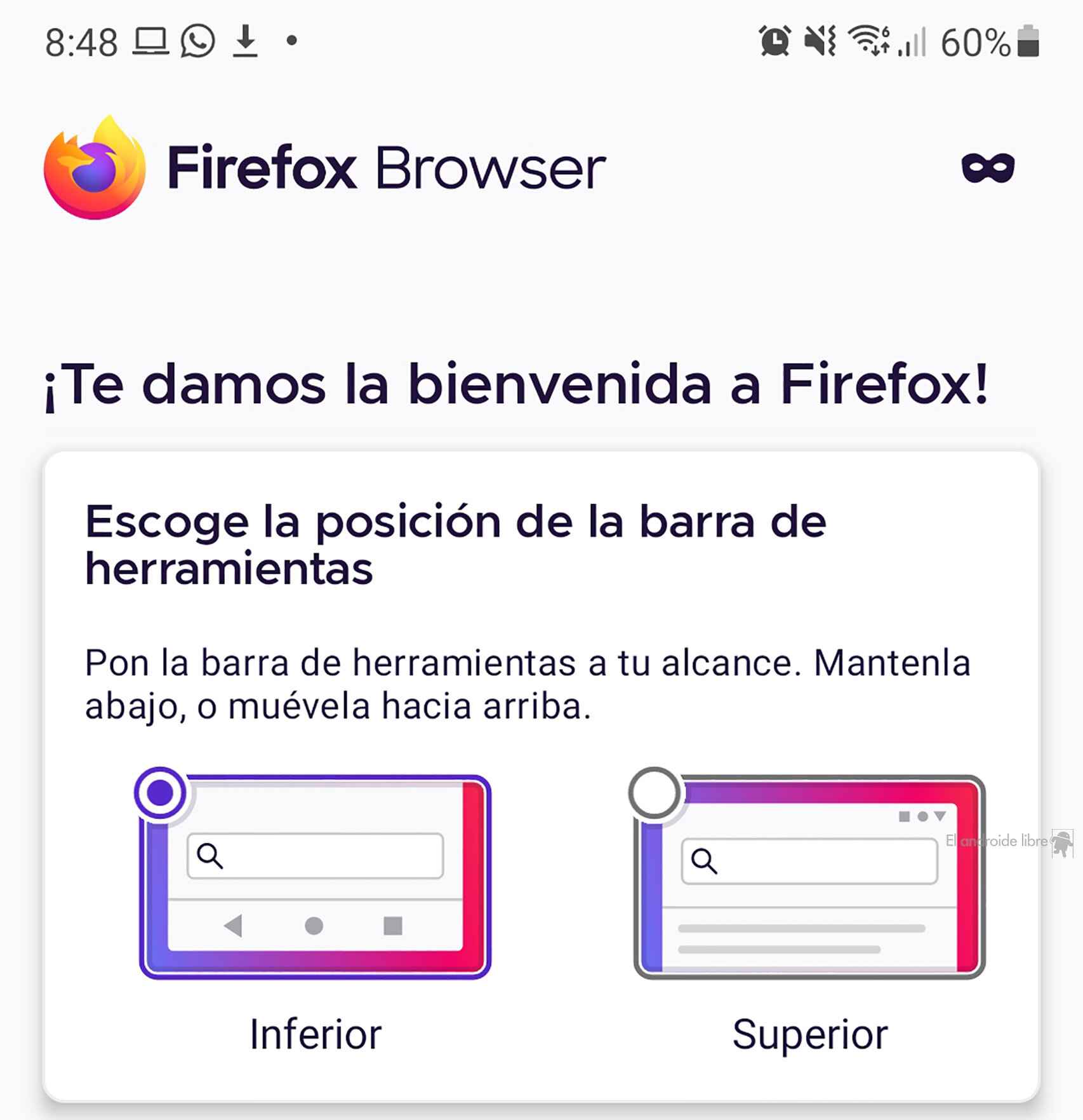 Firefox ya permite elegir la posición de la barra