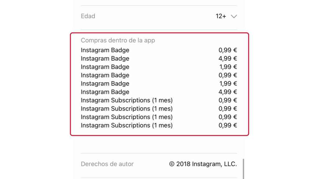 Datos de Instagram en App Store.