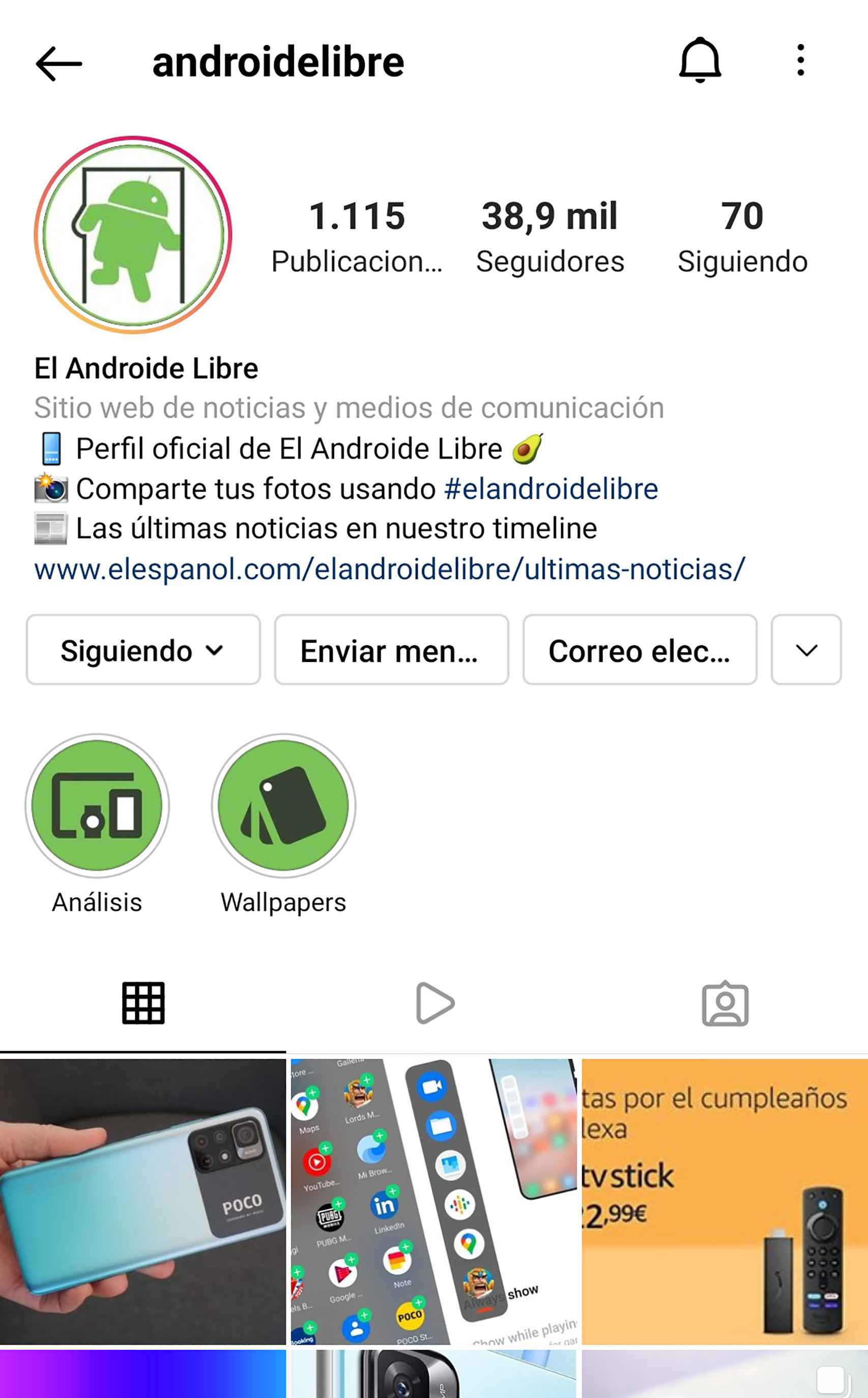 Profile of The Free Android on Instagram