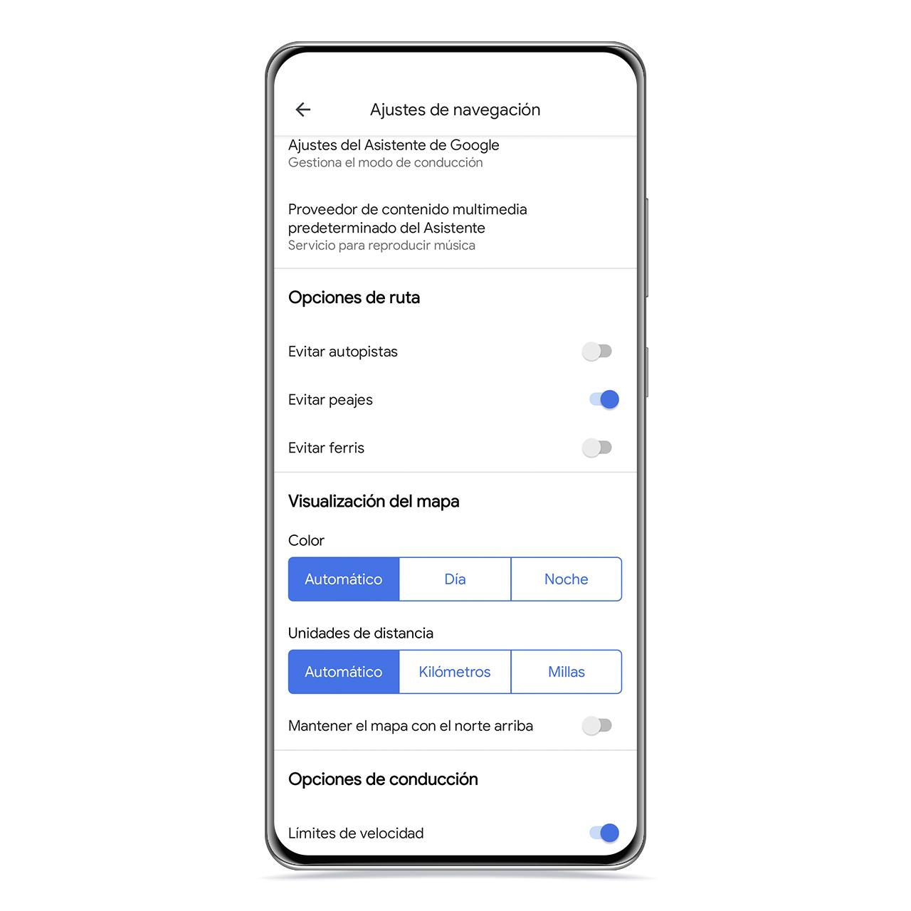 Avoid tolls from Google Maps settings