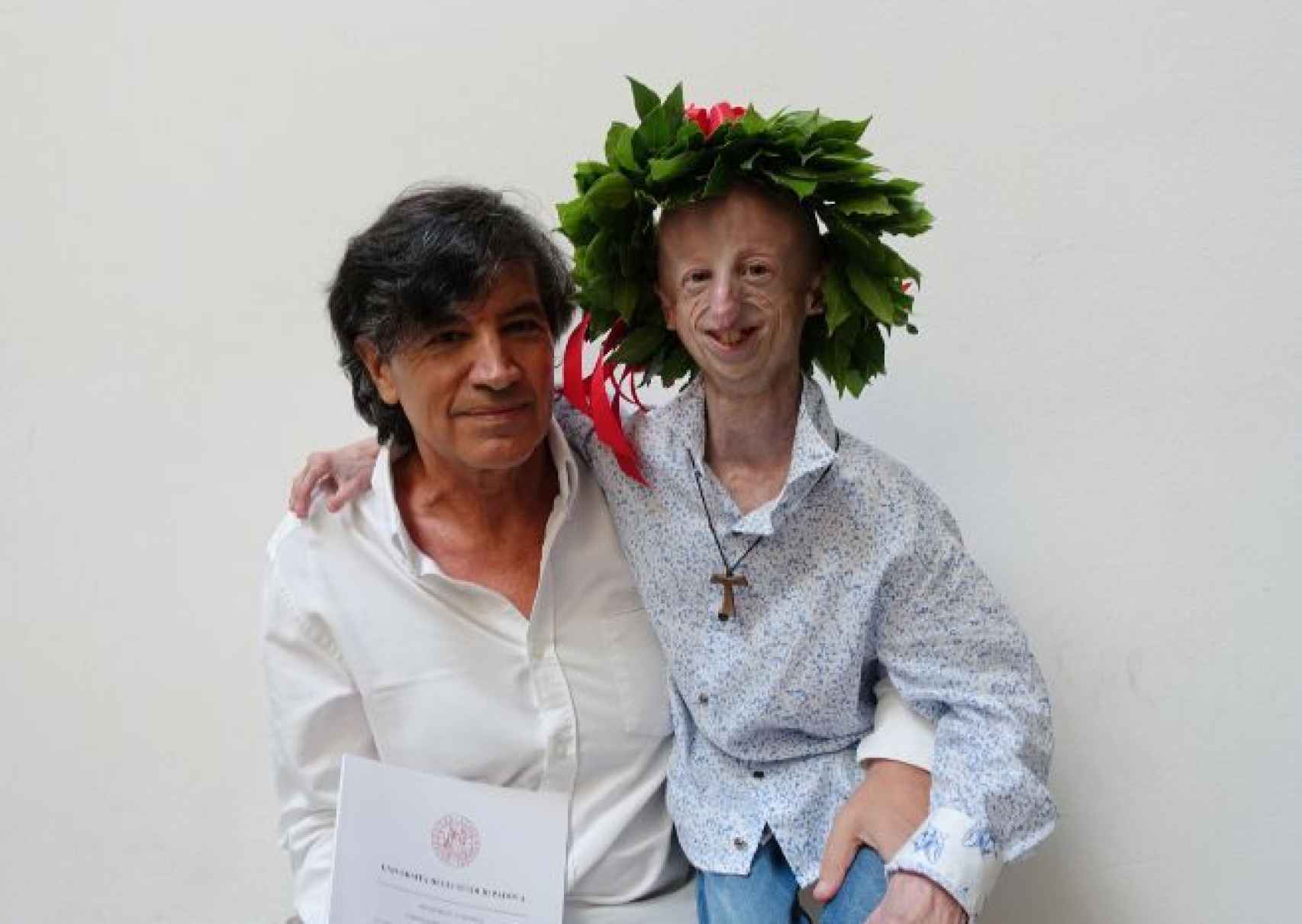 López Otín con Sammy Basso, investigador y enfermo de progeria.